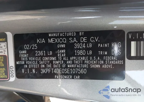 2025 Kia K4 Lxs из США, поврежденный, VIN 3KPFT4DE0SE107560